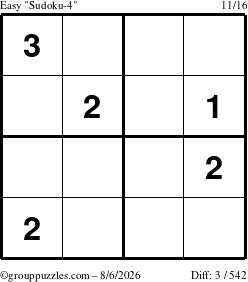 The grouppuzzles.com Easy Sudoku-4 puzzle for Thursday August 6, 2026