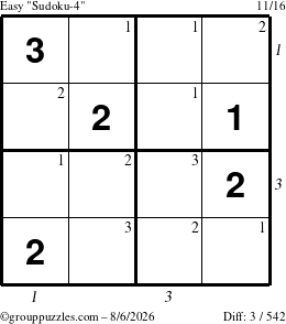 The grouppuzzles.com Easy Sudoku-4 puzzle for Thursday August 6, 2026 with all 3 steps marked