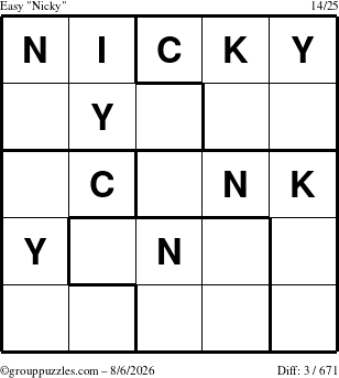 The grouppuzzles.com Easy Nicky puzzle for Thursday August 6, 2026