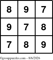 The grouppuzzles.com Answer grid for the TicTac-789 puzzle for Thursday August 6, 2026