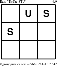 The grouppuzzles.com Easy TicTac-STU puzzle for Thursday August 6, 2026