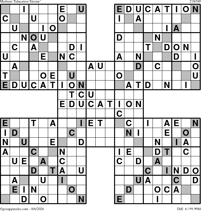 The grouppuzzles.com Medium Education-Xtreme puzzle for Thursday August 6, 2026