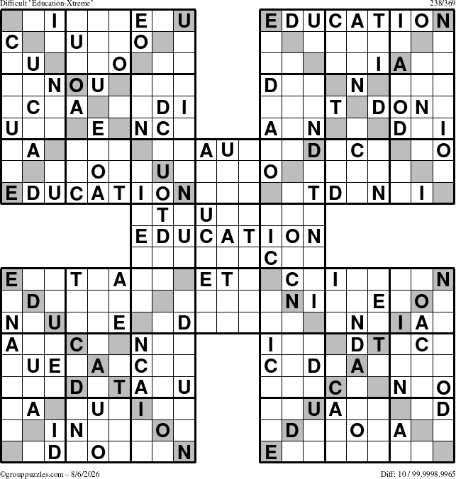 The grouppuzzles.com Difficult Education-Xtreme puzzle for Thursday August 6, 2026