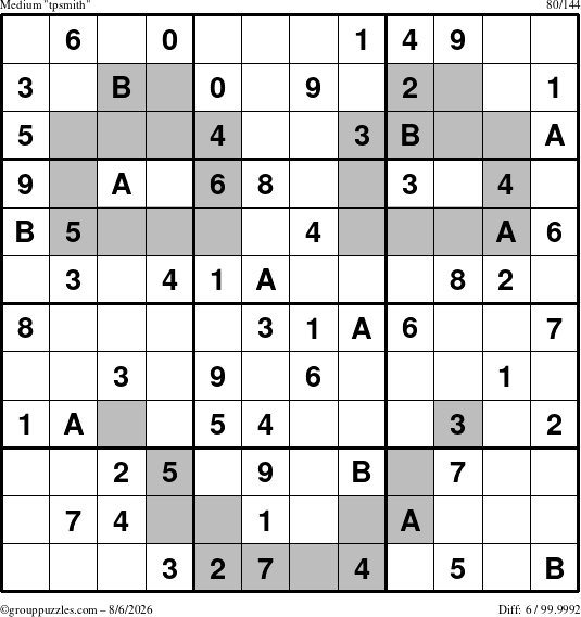 The grouppuzzles.com Medium tpsmith puzzle for Thursday August 6, 2026