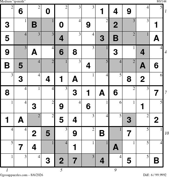 The grouppuzzles.com Medium tpsmith puzzle for Thursday August 6, 2026 with all 6 steps marked