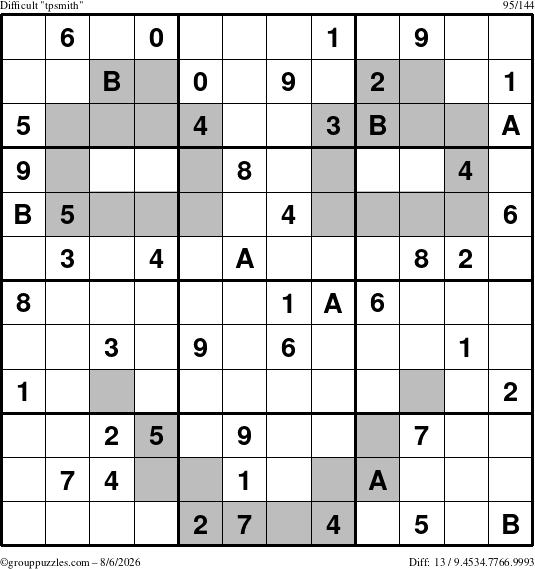 The grouppuzzles.com Difficult tpsmith puzzle for Thursday August 6, 2026