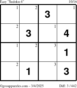 The grouppuzzles.com Easy Sudoku-4 puzzle for Tuesday March 4, 2025 with the first 3 steps marked