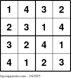 The grouppuzzles.com Answer grid for the Sudoku-4 puzzle for Tuesday March 4, 2025