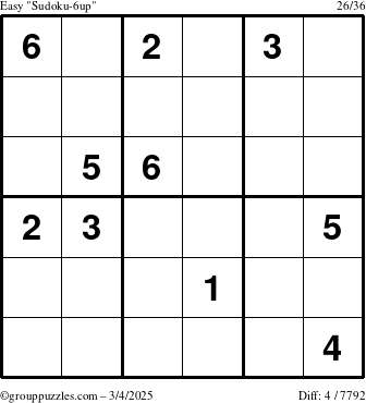 The grouppuzzles.com Easy Sudoku-6up puzzle for Tuesday March 4, 2025