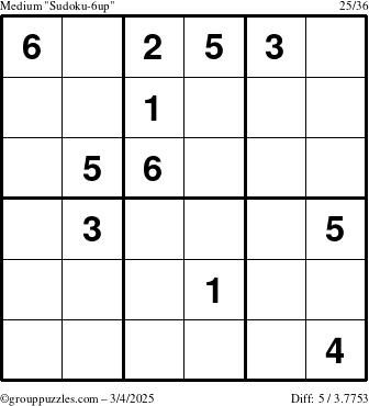 The grouppuzzles.com Medium Sudoku-6up puzzle for Tuesday March 4, 2025