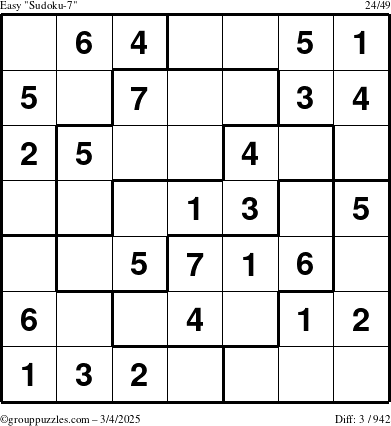 The grouppuzzles.com Easy Sudoku-7 puzzle for Tuesday March 4, 2025