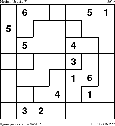 The grouppuzzles.com Medium Sudoku-7 puzzle for Tuesday March 4, 2025