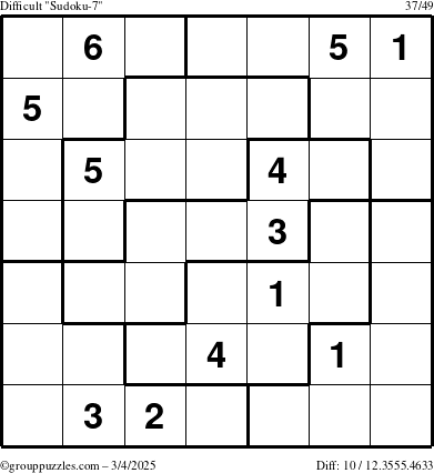 The grouppuzzles.com Difficult Sudoku-7 puzzle for Tuesday March 4, 2025