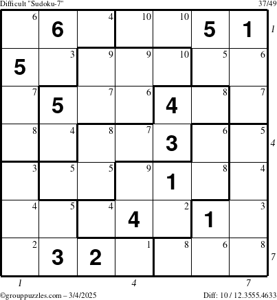 The grouppuzzles.com Difficult Sudoku-7 puzzle for Tuesday March 4, 2025 with all 10 steps marked