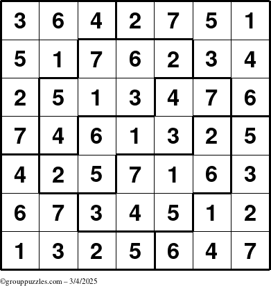 The grouppuzzles.com Answer grid for the Sudoku-7 puzzle for Tuesday March 4, 2025