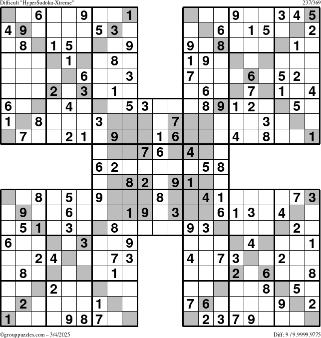 The grouppuzzles.com Difficult HyperSudoku-Xtreme puzzle for Tuesday March 4, 2025