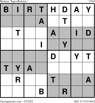 The grouppuzzles.com Medium Super-Birthday puzzle for Tuesday March 4, 2025