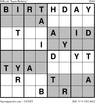 The grouppuzzles.com Difficult Super-Birthday puzzle for Tuesday March 4, 2025