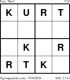 The grouppuzzles.com Easy Kurt puzzle for Monday September 30, 2024