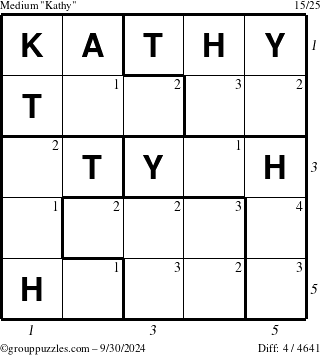 The grouppuzzles.com Medium Kathy puzzle for Monday September 30, 2024 with all 4 steps marked