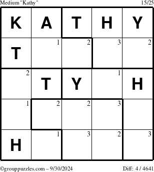 The grouppuzzles.com Medium Kathy puzzle for Monday September 30, 2024 with the first 3 steps marked