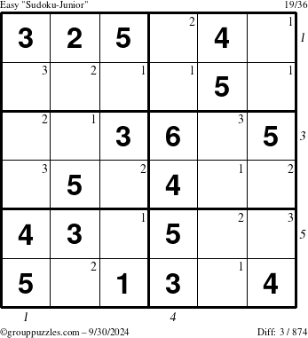 The grouppuzzles.com Easy Sudoku-Junior puzzle for Monday September 30, 2024 with all 3 steps marked