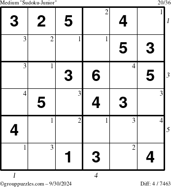 The grouppuzzles.com Medium Sudoku-Junior puzzle for Monday September 30, 2024 with all 4 steps marked