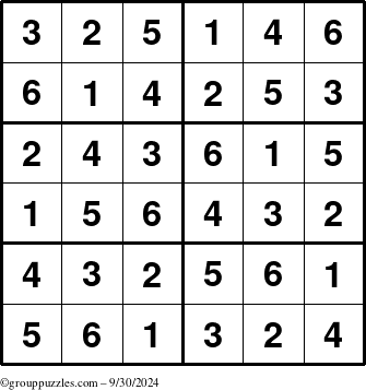 The grouppuzzles.com Answer grid for the Sudoku-Junior puzzle for Monday September 30, 2024