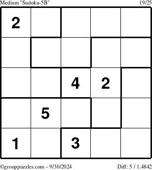 The grouppuzzles.com Medium Sudoku-5B puzzle for Monday September 30, 2024