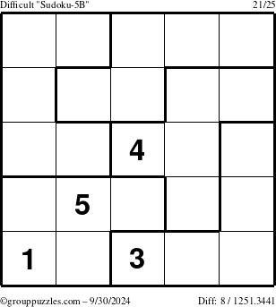 The grouppuzzles.com Difficult Sudoku-5B puzzle for Monday September 30, 2024