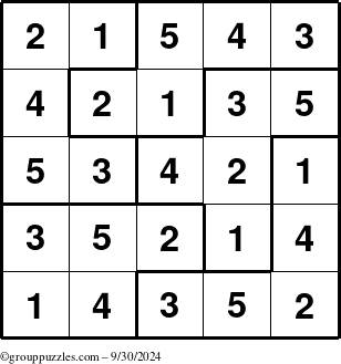 The grouppuzzles.com Answer grid for the Sudoku-5B puzzle for Monday September 30, 2024