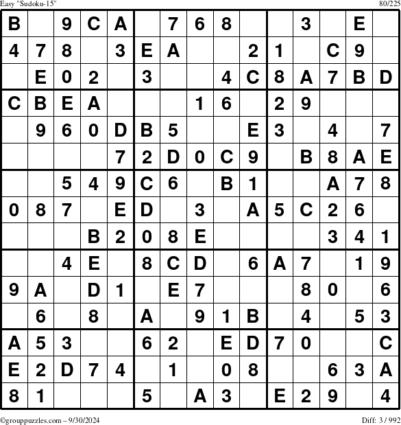 The grouppuzzles.com Easy Sudoku-15 puzzle for Monday September 30, 2024