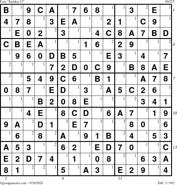 The grouppuzzles.com Easy Sudoku-15 puzzle for Monday September 30, 2024 with all 3 steps marked