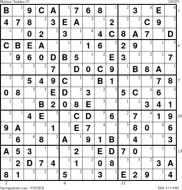 The grouppuzzles.com Medium Sudoku-15 puzzle for Monday September 30, 2024 with all 5 steps marked