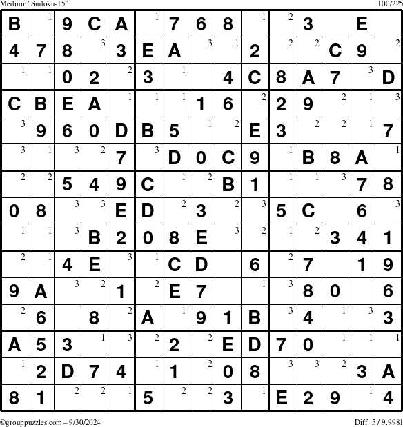 The grouppuzzles.com Medium Sudoku-15 puzzle for Monday September 30, 2024 with the first 3 steps marked