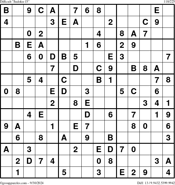 The grouppuzzles.com Difficult Sudoku-15 puzzle for Monday September 30, 2024