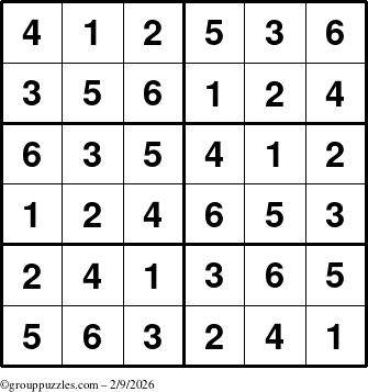 The grouppuzzles.com Answer grid for the Sudoku-Junior puzzle for Monday February 9, 2026