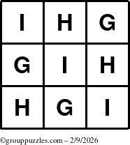 The grouppuzzles.com Answer grid for the TicTac-GHI puzzle for Monday February 9, 2026