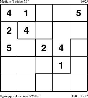The grouppuzzles.com Medium Sudoku-5B puzzle for Monday February 9, 2026