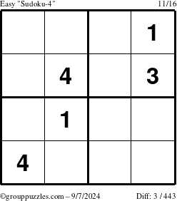 The grouppuzzles.com Easy Sudoku-4 puzzle for Saturday September 7, 2024