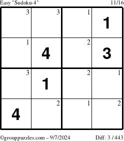 The grouppuzzles.com Easy Sudoku-4 puzzle for Saturday September 7, 2024 with the first 3 steps marked