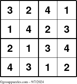 The grouppuzzles.com Answer grid for the Sudoku-4 puzzle for Saturday September 7, 2024