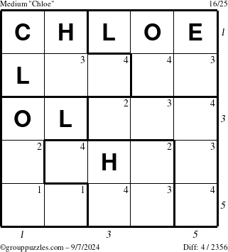 The grouppuzzles.com Medium Chloe puzzle for Saturday September 7, 2024 with all 4 steps marked