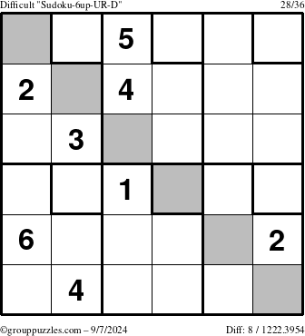 The grouppuzzles.com Difficult Sudoku-6up-UR-D puzzle for Saturday September 7, 2024