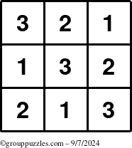 The grouppuzzles.com Answer grid for the TicTac-123 puzzle for Saturday September 7, 2024