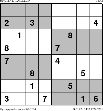 The grouppuzzles.com Difficult SuperSudoku-8 puzzle for Saturday September 7, 2024