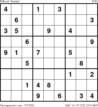 The grouppuzzles.com Difficult Sudoku puzzle for Saturday September 7, 2024