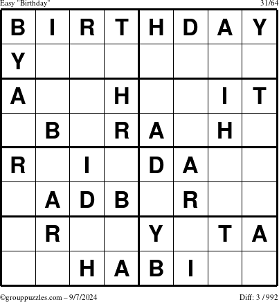 The grouppuzzles.com Easy Birthday puzzle for Saturday September 7, 2024