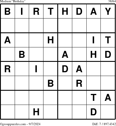 The grouppuzzles.com Medium Birthday puzzle for Saturday September 7, 2024