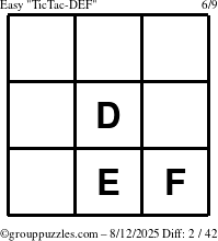 The grouppuzzles.com Easy TicTac-DEF puzzle for Tuesday August 12, 2025